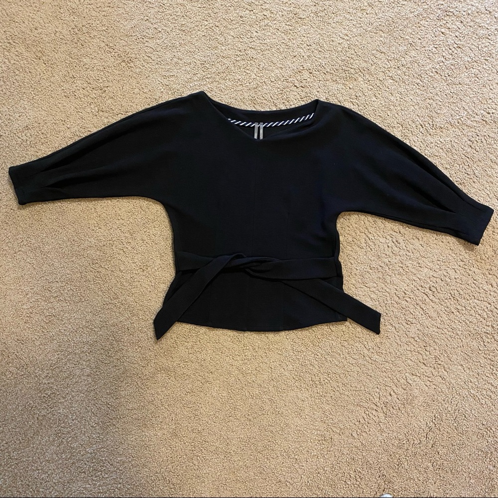 Anthropologie Tie Waist V Neck Top Black Size XS
